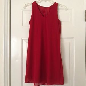 Red loose-fitting V Neck dress